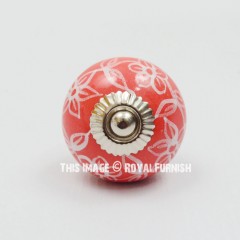 Orange Mallow Hand Painted Decorative Ceramic Knobs Set of 2