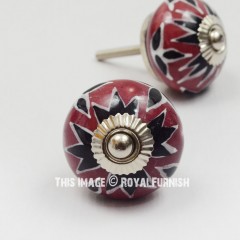 Maroon Decorative Star Ceramic Cabinet Knobs Set of 2