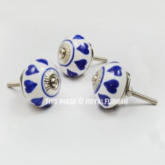 Blue Heart Shape Hand Painted Round Ceramic Knobs, Set of 2