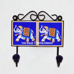 Blue Elephant Design & Painted Decorative Ceramic Wall Hook