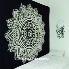 Black & White Indian Chakra Mandala Wall Tapestry