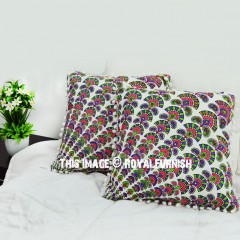 Colorful Classic Mandala Pom Pom Throw Pillow Cover Set of 2