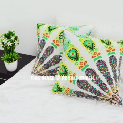 White Peacock Peafowl Pom Pom Throw Pillow Cover Set of 2