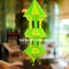 Green & Yellow Bohemian Vintage Fabric Lantern Lamp