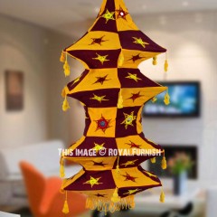 Maroon & Yellow Mirror Embroidery Work Cloth Lantern