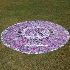 Pink & Purple Multi Asian Elephant Mandala Deja Vu Roundie Beach Towel