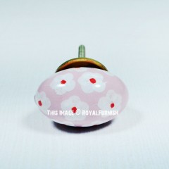 Pink Flower Oval shape Ceramic Knob Set of 2 for Cupboard and Cabinet