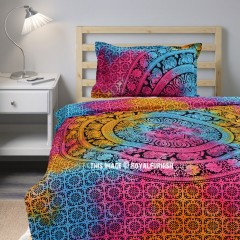 Multi Colorful Boho Hippie Mandala Duvet Cover with One Pillow Sham