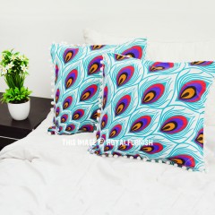 Decorative Multi Boho Peacock Eyespots Square Throw Pillow Cover Set of 2
