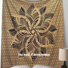 Glittering Black & Gold Sacred Lotus Boho Mandala Wall Tapestry