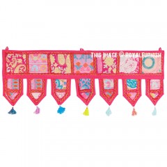 Pink Tribal Indian Khambhadiya Handmade Art Window Valance Toran