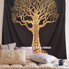 Black & Gold Bohemian Desert Tree of Life Wall Tapestry