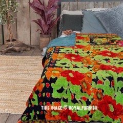 Black Multi Reversible Kantha Blanket Throw