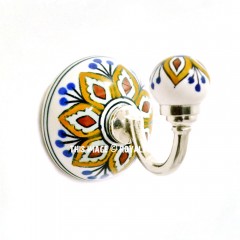 White & Yellow Flower Hand Paint Bohemian Decorative Ceramic Wall Hook