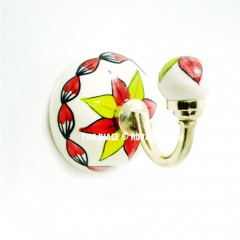 Red & Yellow Indian Boho Colors Decorative Ceramic Wall Hook Coat Hanger Towel Hanger