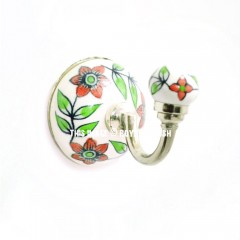 Orange & Green Long Leaves Hand Paint Ceramic Wall Hook Coat Hanger Towel Hanger