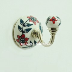Red & Green Star Flower Paint Boho Ceramic Wall Hook Coat Hanger Towel Hanger
