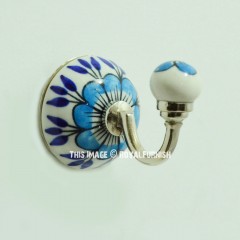 Blue Hand Paint Boho Ceramic Wall Hook Towel Hook