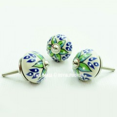 Green & Blue Decorative Ceramic Round Cabinet Knob Set of 2