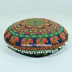 Green Multi Spiral Elephant Rings Cotton Round Floor Pillow Cover 32 Inch