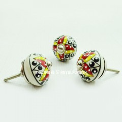 Yellow & Red Ceramic Round Cabinet Knob