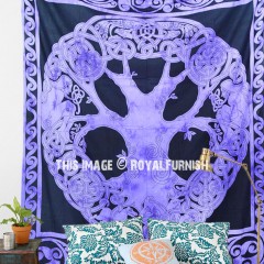 Purple Tie Dye Cotton Spirit Celtic Tree Of Life Mandala Tapestry