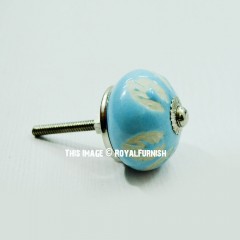 Blue Boho Decorative Round Ceramic Drawer Knob Set of 2