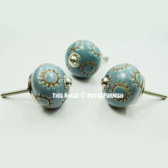 Boho Sun Carved Decorative Round Ceramic Drawer Knob Set of 2