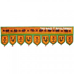 Yellow & Green Animal Embroidered Indian Toran Door Window Valance