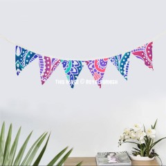Blue Spiral Boho Cotton Fabric Bunting for Party Decoration
