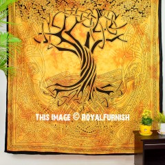 Yellow Celestial Tree of Life Tapestry Wall Hanging