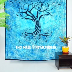 Turquoise Blue Boho Celestial Tree Tapestry