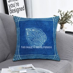 Floral Indigo Blue Cotton Square Pillow Cover 16X16 Inch