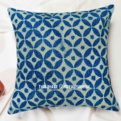 Star Indigo Blue Cotton Throw Pillow Cover 16X16 Inch