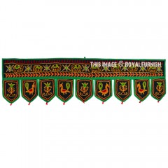 Black Birds Elephant Embroidered Cotton Indian Toran Door Hanging Valance