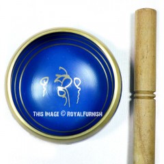 Blue Hand Painted Tibetan Singing Bowl Set with Striker & Cushion - 4.5 Inch Perfect Spiritual Gift 