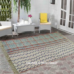 Peach Zig Zag Pattern Boho Cotton Embroidered Rug 3X5 Ft
