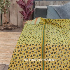 Beige Boho Reversible Supreme Cotton Kantha Blanket Bedding Throw