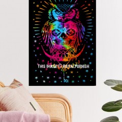 Colorful Owl Skull Cotton Fabric Wall Poster Tapestry