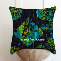 Black Multicolored 20X20 Inch Decorative Vintage Kantha Square Throw Pillow Cover