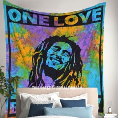 Multi One Love Bob Marley Rasta Reggae Jamaican Hippie Tapestry Wall Hanging - Queen Size