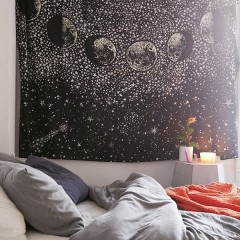 Black & White Galaxy Moon Phases Cosmic Cotton Tapestry Wall Hanging
