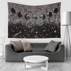 Black & White Galaxy Moon Phases Lunar Eclipse Tapestry - Twin Size