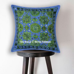 Blue Decorative Star Mirrored Square Throw Pillow Cover 16X16