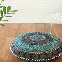 Bohemian Traditional Medallion Mandala Round Floor Pillow Cover - 32 Inch