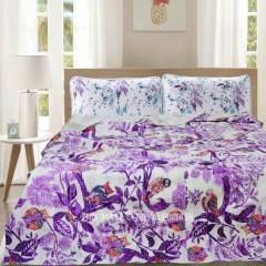 Purple Owls Sitting on Tree Bohemian Indian Kantha Quilt Blanket Bedspread - Queen Size