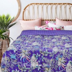 Purple Monkey Life Bohemian Indian Kantha Quilt Blanket Throw - Queen Size