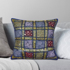 Decorative Blue Sequin Needlepoint Unique One-Of-A-Kind Pillow Cover