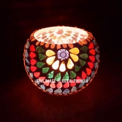 Indian Boho Mosaic Glass Votive Tea Light Candle Holder