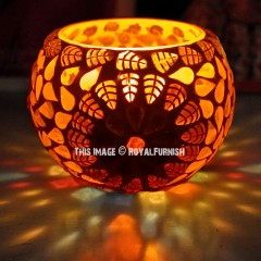 Boho Mosaic Glass Votive Tea Light Candle Holder